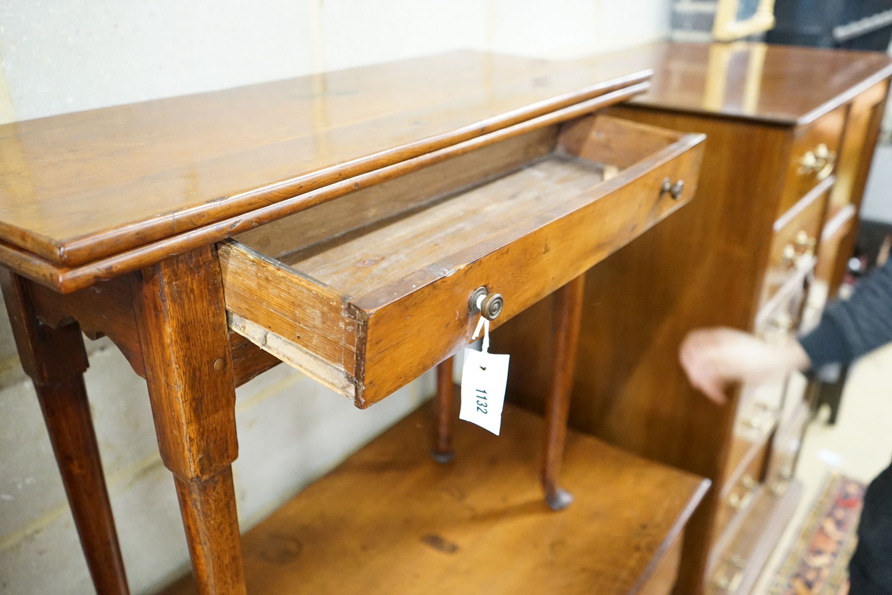 An 18th century provincial yew and oak rectangular folding tea table, width 80cm, depth 31cm, height 72cm